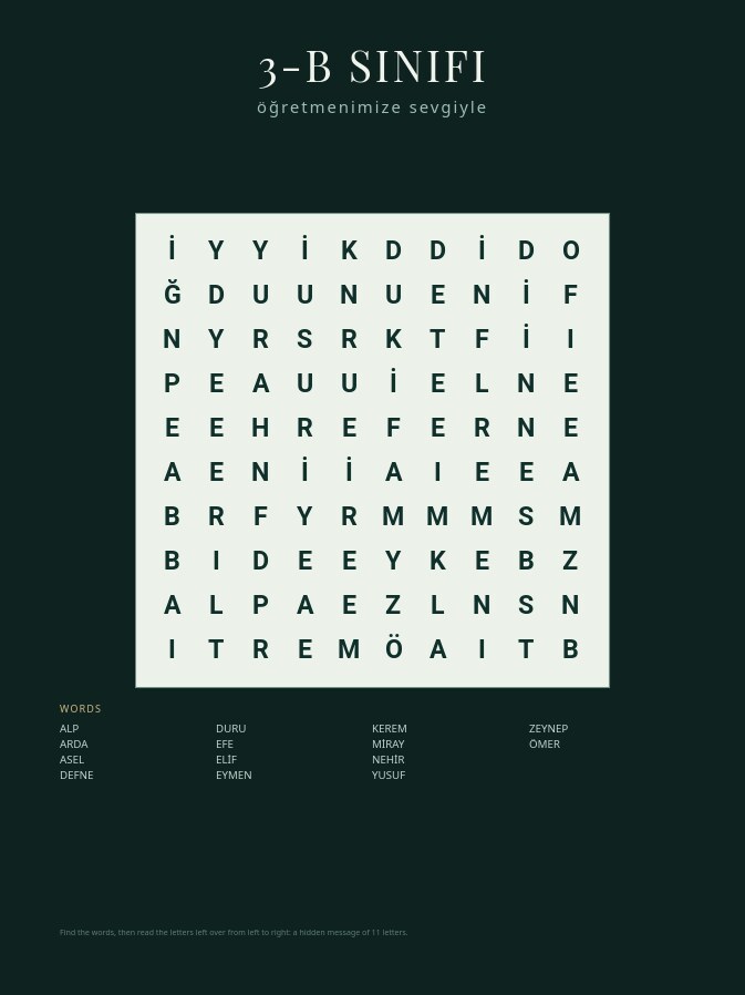 Personalised Word Search — with a hidden message