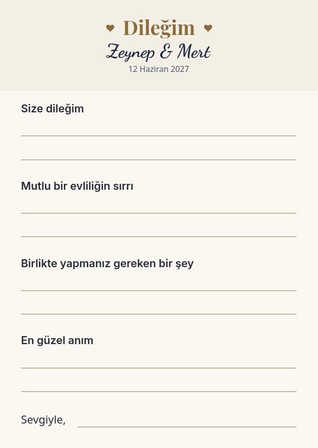 Dilek Kartları — düğünde, doğum gününde, vedada misafirlerin dilekleri