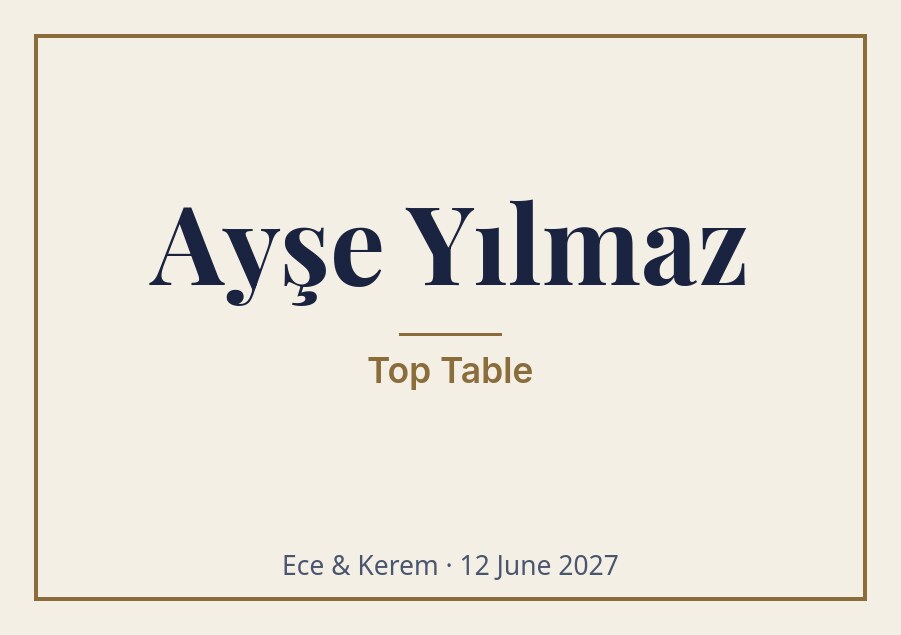 Place Cards — from your seating plan’s list, a card for every guest