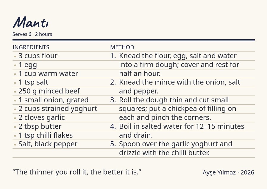 Family Recipe Cards — her recipes, one card each