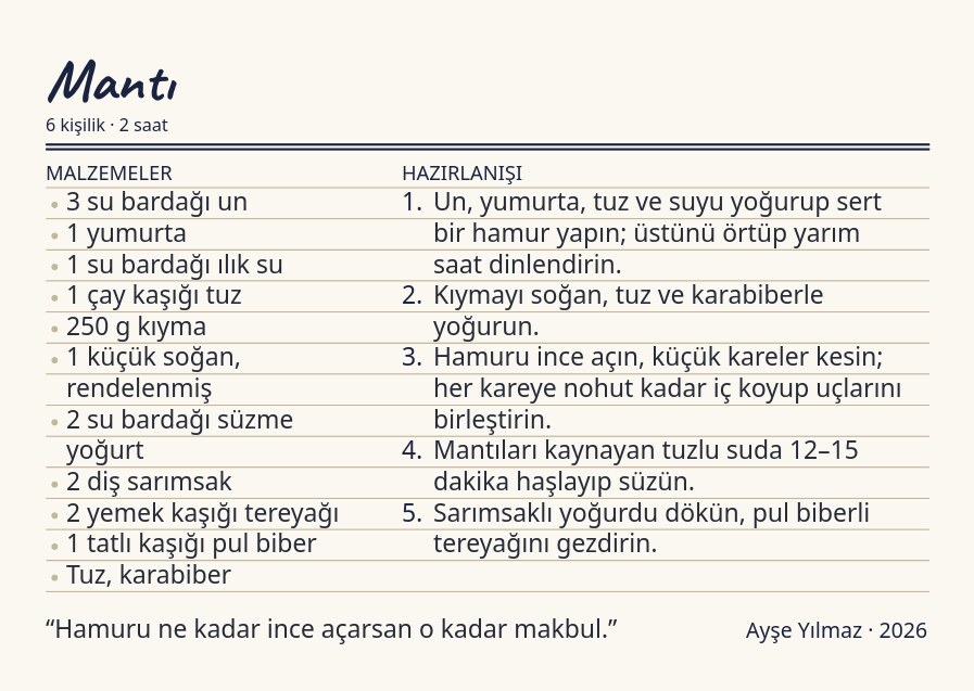 Aile Tarif Kartları — annenizin tarifleri, kart kart