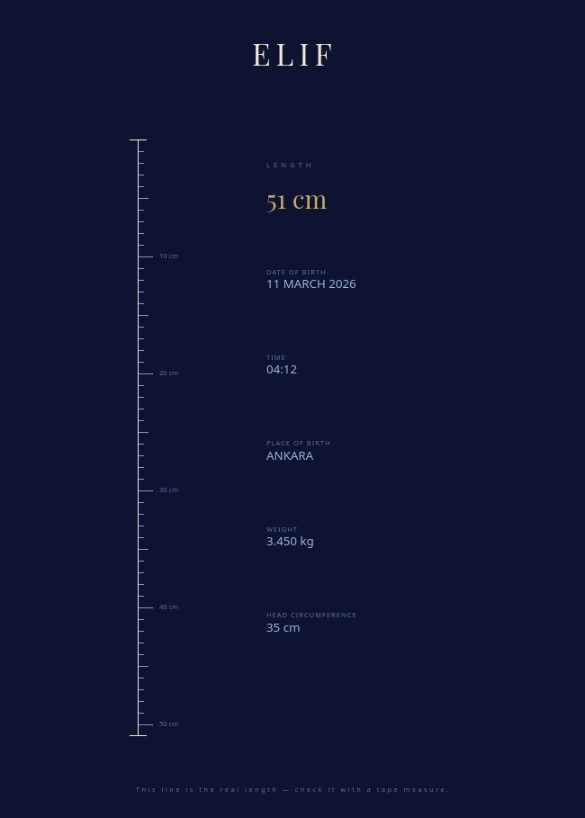 Newborn Details Poster — the length at its actual size