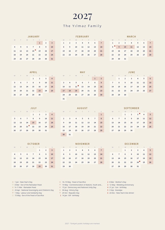 Year Calendar Poster — the whole year on one sheet, with your own days